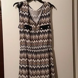Navy, brown and cream print dress